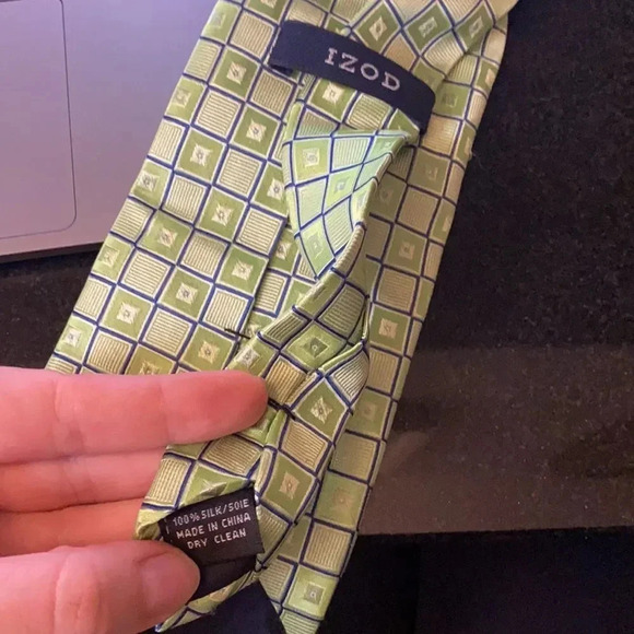 IZOD Silk Tiled Lime Green Checkered Colorful Neon Tie - Picture 5 of 6
